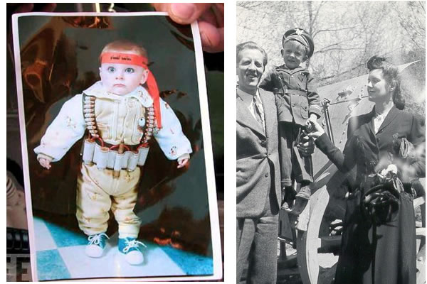 a Palestinian child and my father as children each dressed as soldiers